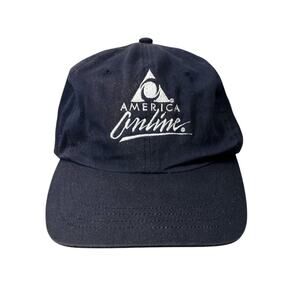 Vtg America Online Hat AOL American Blue White Cap Baseball Retro Internet